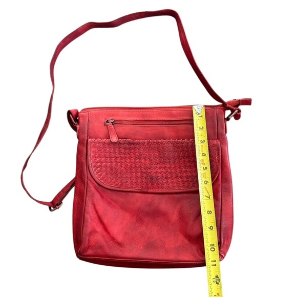 Braided Leather Crossbody Bag Purse Casual Genuine Leather 11” x 11” Red… - Picture 6 of 15